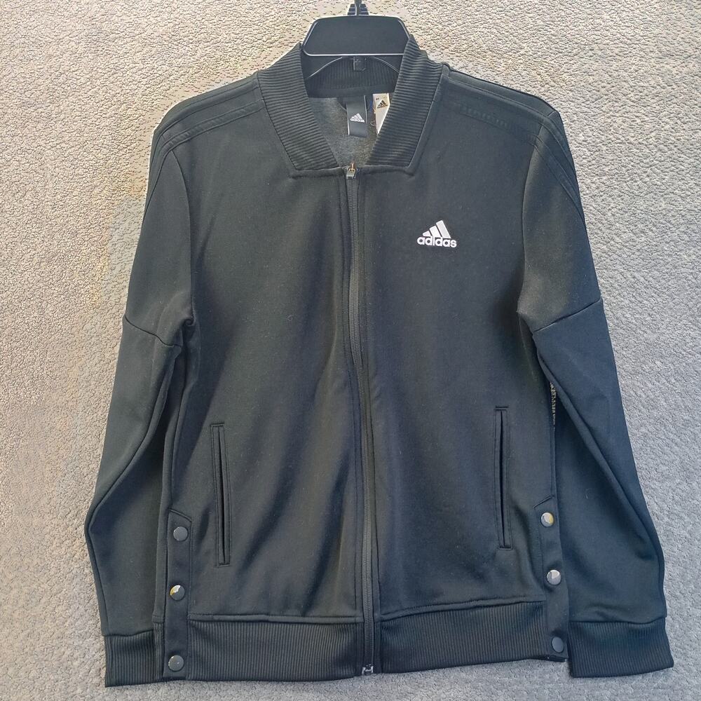 Adidas Black Full Zip Athletic Jacket Women M Snap Hem Track Coat